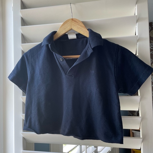 Blue Collar-neck Cropped Short Sleeve Tee - Picture 2 of 6